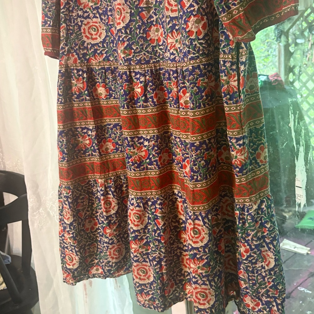 Boho Floral Tiered Maxi Dress in Navy and Rust - Picture 5 of 8